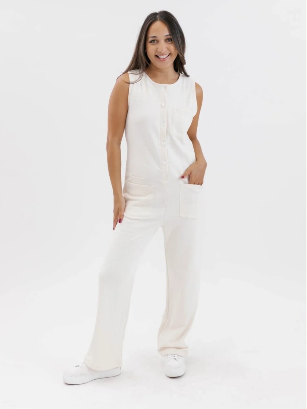 Smash + Tess NEW Size XL: Louisa Ecru Cream Sleeveless Button-Front Jumpsuit - Picture 2 of 6